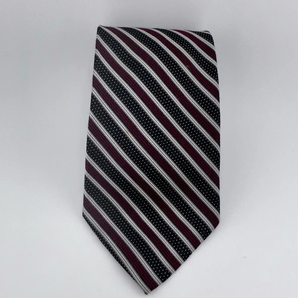 Roberto Villini‎ Collezione Silk Tie Black Burgundy White Striped Handmade Italy